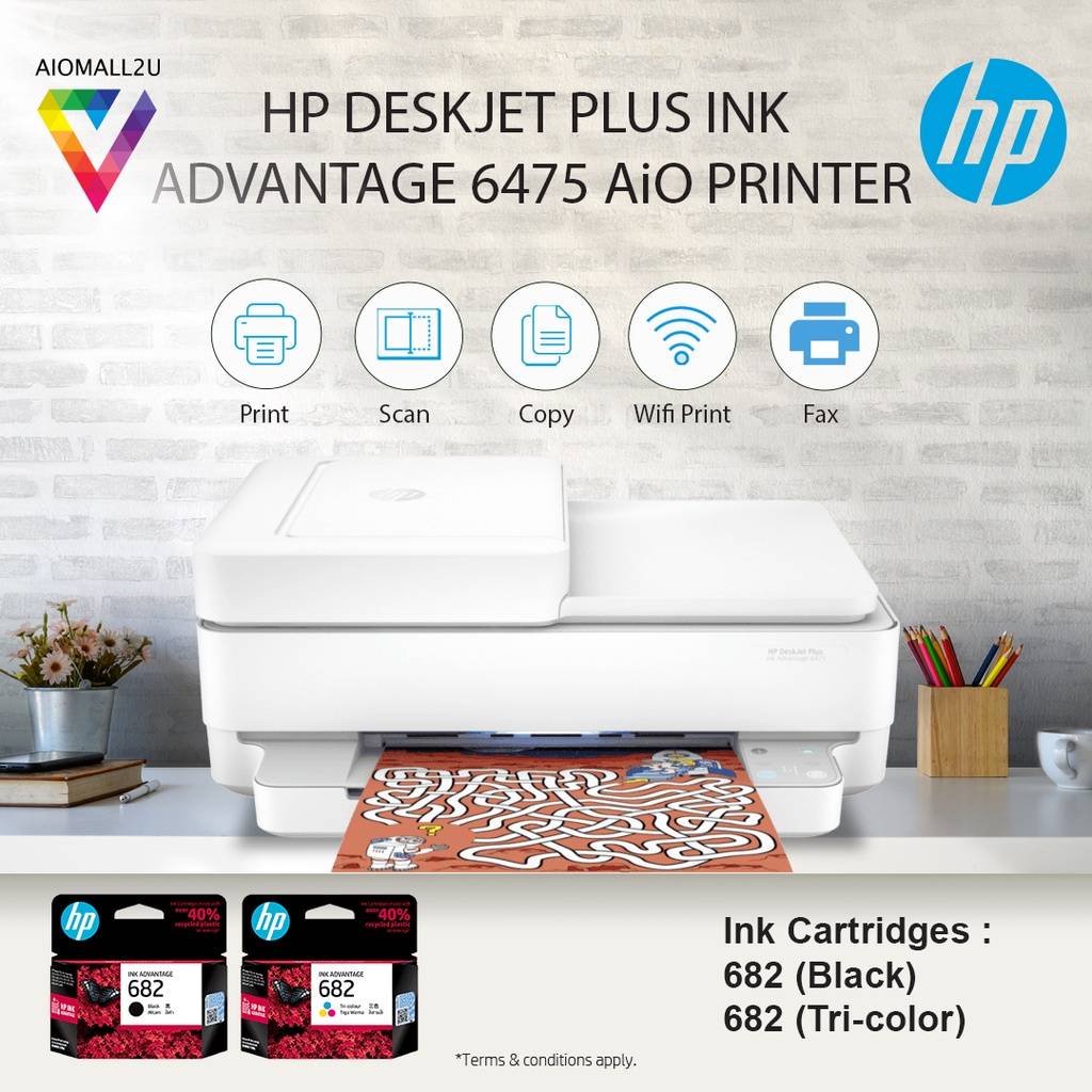 HP DeskJet Plus Ink Advantage 6475 AIO Printer (Print, Scan, Copy, Fax ...