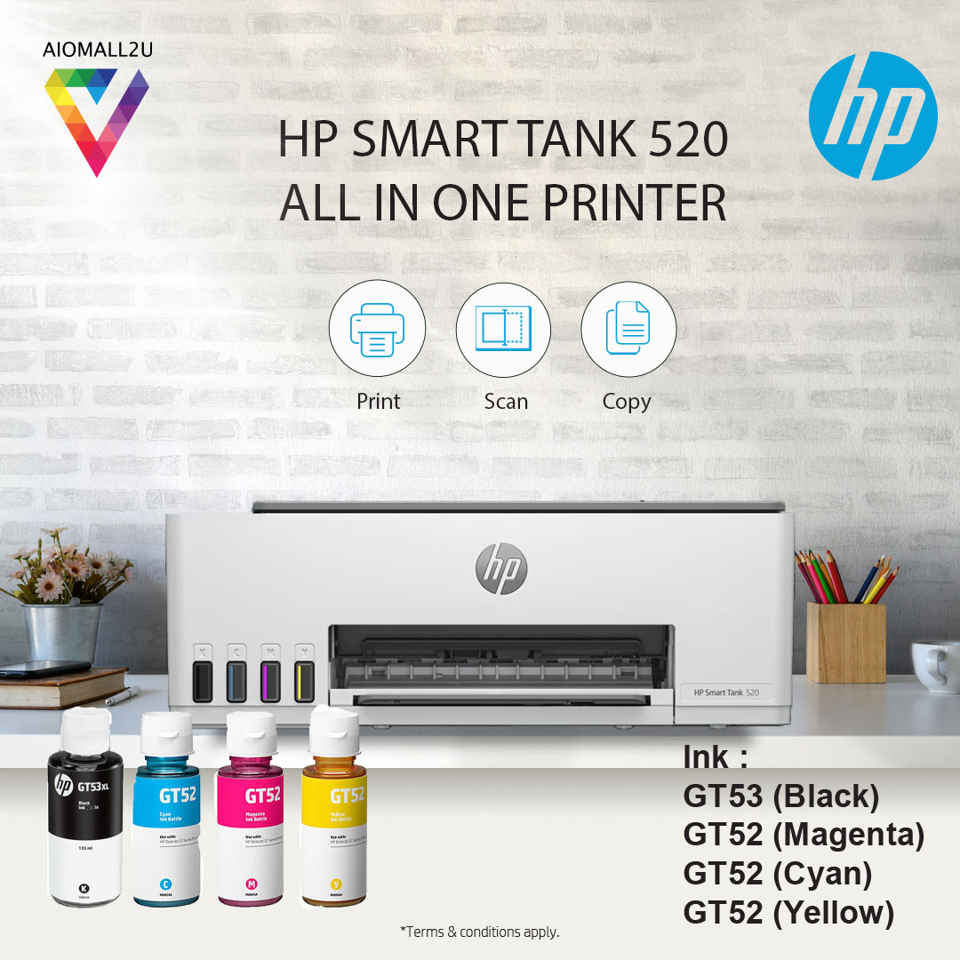 HP Smart Tank 520 AllInOne Printer (Print, Scan, Copy)